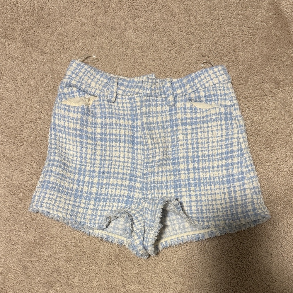 Zara - Stylish Blue and White Women's Tweed Shorts
